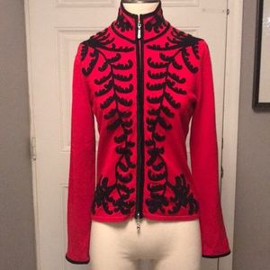 Victor Costa Red Ornate Long Sleeve Sweater